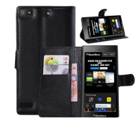 Кожен калъф тефтер стойка и клипс за Blackberry Z3 черен